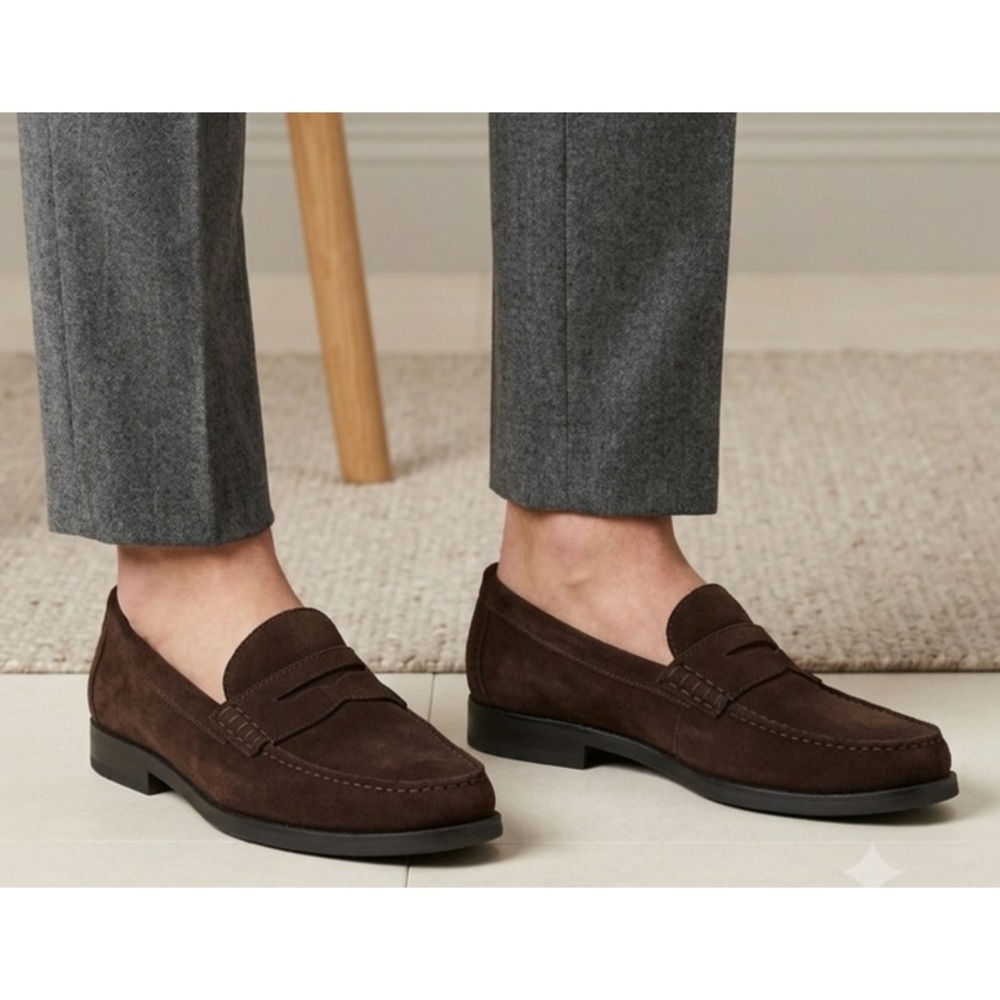 Michael Pasinkoff Penny Loafer Shoes Womens 37 Dark Brown Suede Moc-Toe Slip On